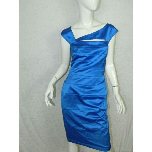 Tadashi Shoji Dress Blue Satin Cocktail Cutout Size 6 - Picture 7 of 8
